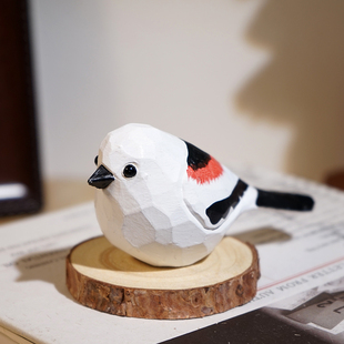 点水雀手工木雕小鸟摆件卡通可爱动物办公室桌面实木雕刻装饰品