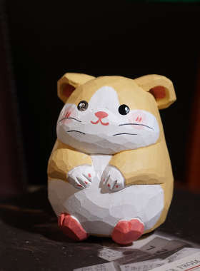 “好运小鼠”手工木雕小摆件卡通可爱创意十二生肖子鼠生日礼物