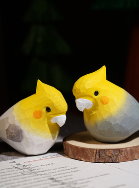 玄凤鹦鹉手工木雕小鸟摆件工位电视柜书房桌面家居创意装饰品礼物