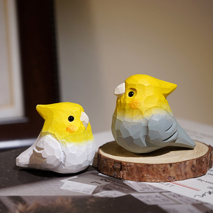 玄凤鹦鹉手工木雕小鸟摆件卡通可爱动物办公室书柜桌台面装饰品