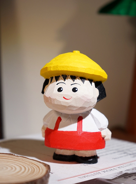 樱桃小丸子手工木雕小摆件卡通