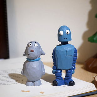 饰品礼物 手工木雕小摆件卡通可爱工位电脑桌面装 机器人之梦