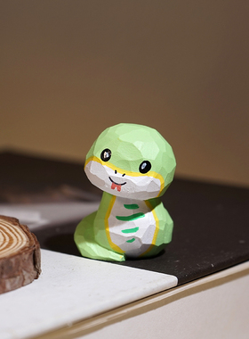 巳蛇手工木雕小摆件卡通