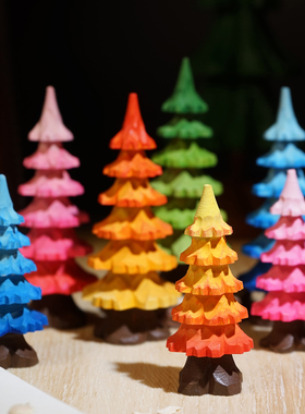 “万山红遍，层林尽染”手工木雕小摆件圣诞松树节日氛围感装饰品