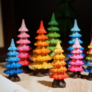 “万山红遍，层林尽染”手工木雕小摆件圣诞松树节日氛围感装饰品