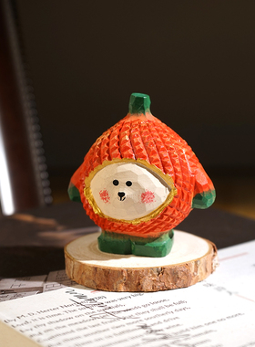 开心榴莲小熊手工木雕小摆件