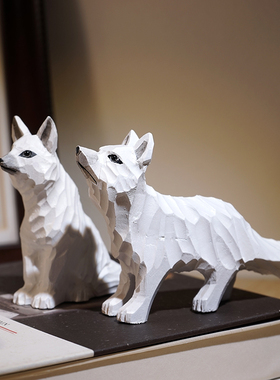 白狐狸手工木雕小摆件