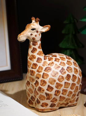 手工木雕长颈鹿存钱罐零钱硬币储存创意可爱实用桌面装饰摆件礼物