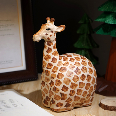 手工木雕长颈鹿存钱罐零钱硬币储存创意可爱实用桌面装饰摆件礼物