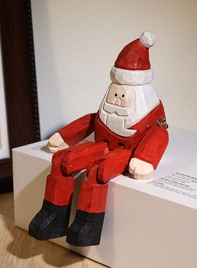 大长腿圣诞老人木雕摆件