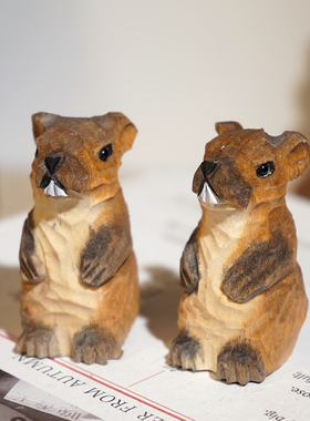土拨鼠手工木雕小摆件可爱动物