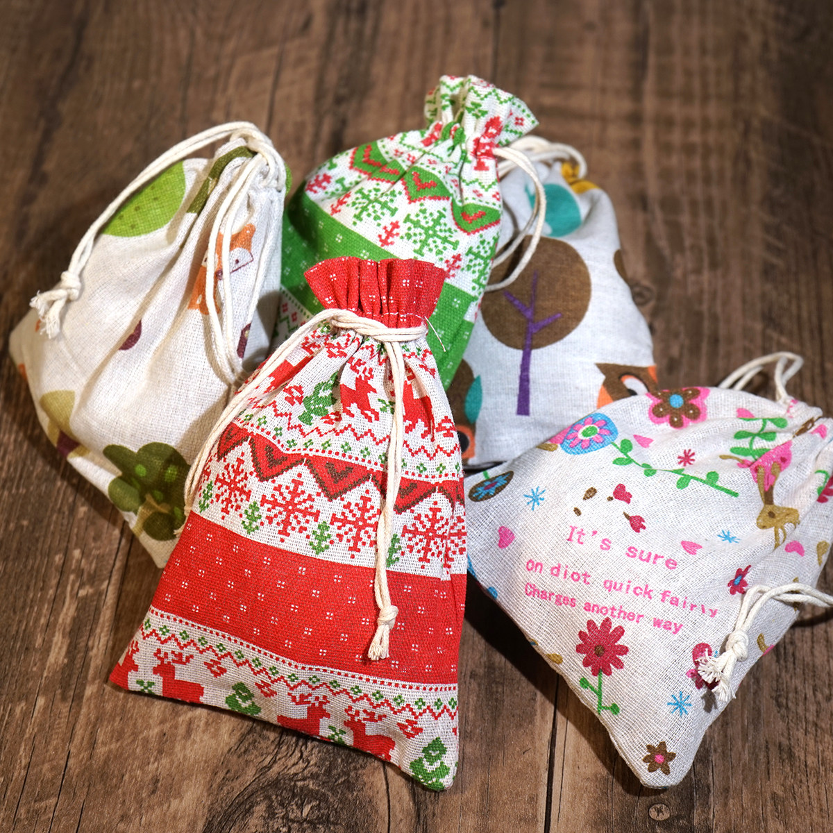 【束口袋】抽绳棉布卡通印花图案圣诞节日礼品小袋子送生日礼物