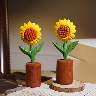 《阳光好心情》向日葵手工木雕小摆件办公书桌面装饰品教师节礼物