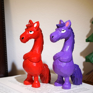 “马年行运 红得发紫”手工木雕小摆件工位办公桌面创意马年礼物