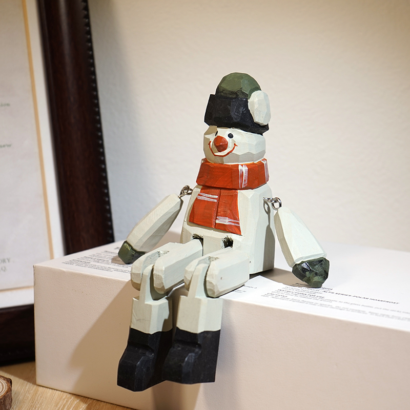 大长腿雪人木雕小摆件