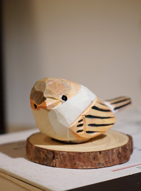 伯劳手工木雕小鸟摆件