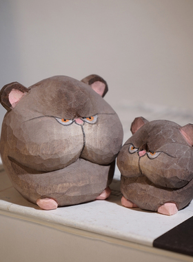 圆滚滚的小耗子手工木雕小摆件