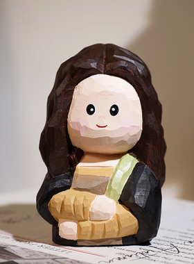 《蒙娜丽莎》手工木雕小摆件