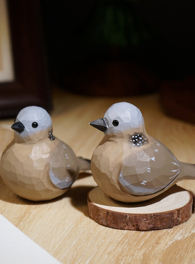 “印第安老斑鸠~”手工木雕小鸟摆件工位电脑电视柜书桌面装饰品