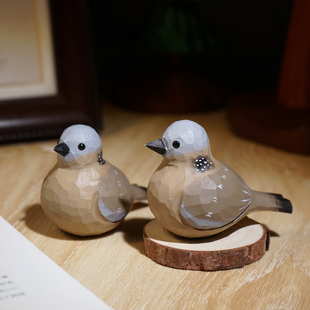 “印第安老斑鸠~”手工木雕小鸟摆件工位电脑电视柜书桌面装饰品