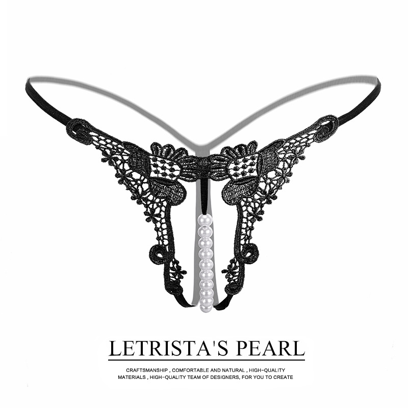 时尚透明刺绣性感女士内裤镂空珍珠按摩开裆T裤低腰丁字裤