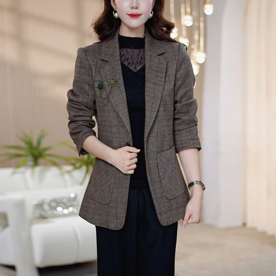 【莫瑞定制】格子西装外套女2026年春秋新款百搭大码干练小西服上
