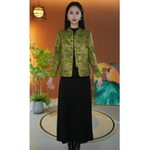 新中式 妈妈装 短款 2026新款 外套加棉提花缎面气质洋气时尚 国风上衣