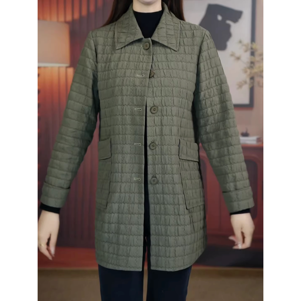 简约时尚翻领宽松大码外套女2026春季新款减龄百搭显瘦中长款上衣