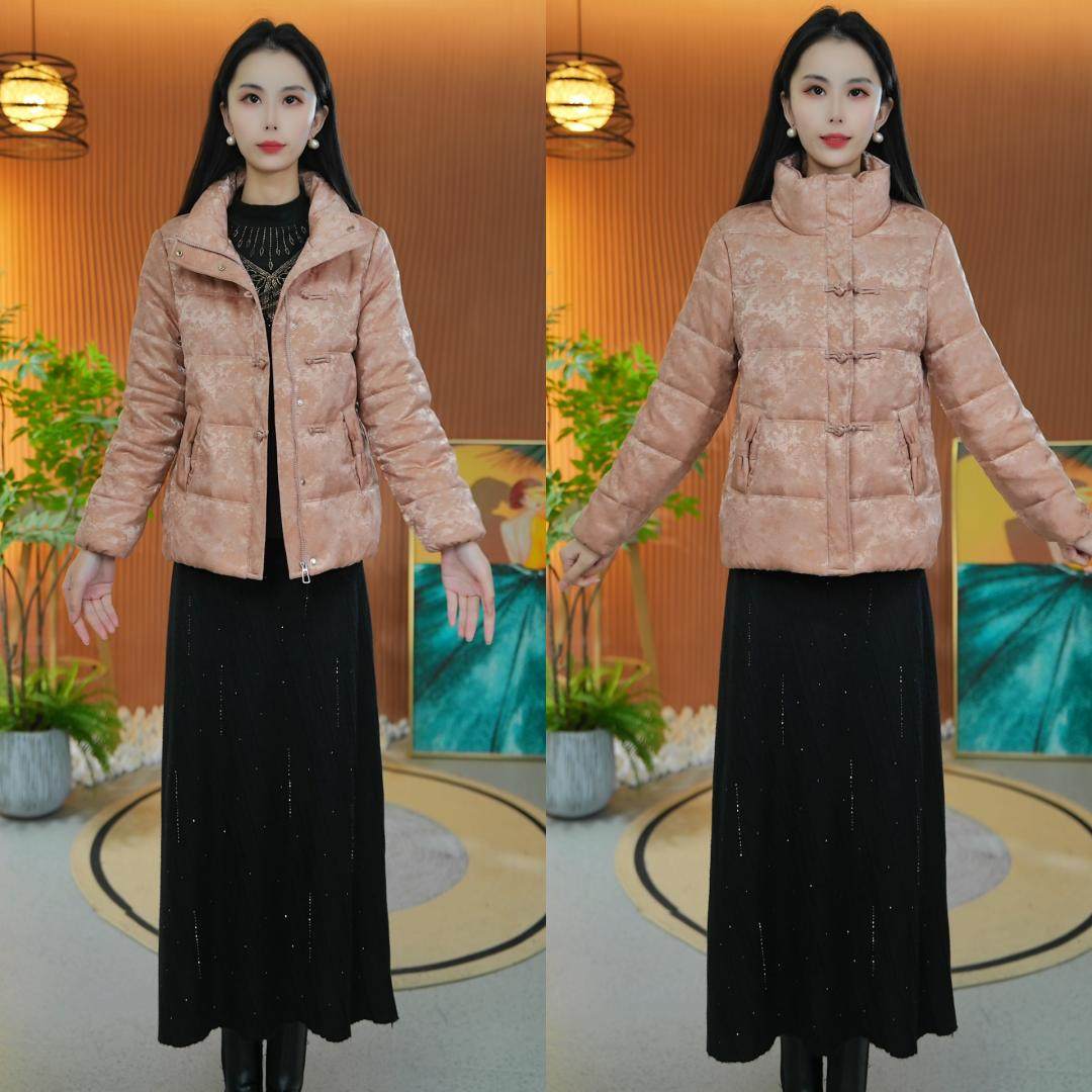 冬季新款国风棉羊毛妈妈装提花加厚棉服时尚百搭气质短款保暖棉衣