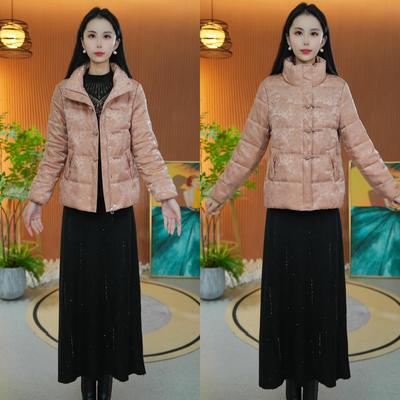 冬季新款国风棉羊毛妈妈装提花加厚棉服时尚百搭气质短款保暖棉衣