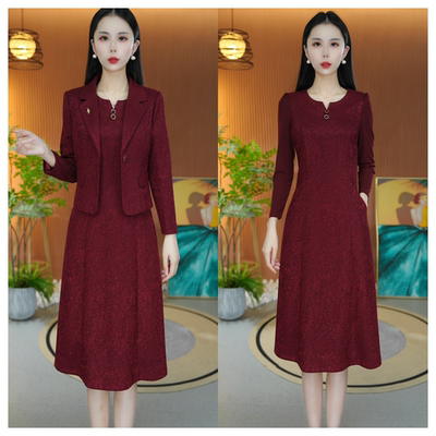 外套+裙子2026春秋新款洋气遮肉显瘦气质时尚减龄两件套连衣裙女