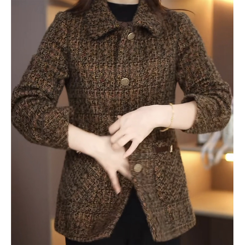 秋冬款妈妈装加厚毛呢外套女修身遮肉洋气保暖气质雪尔绒呢大衣女