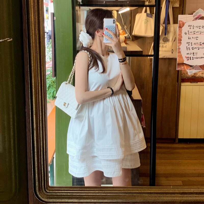 韩国双层荷叶边背心连衣裙