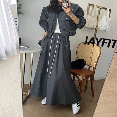 韩国立领夹克风衣外套大摆半身裙