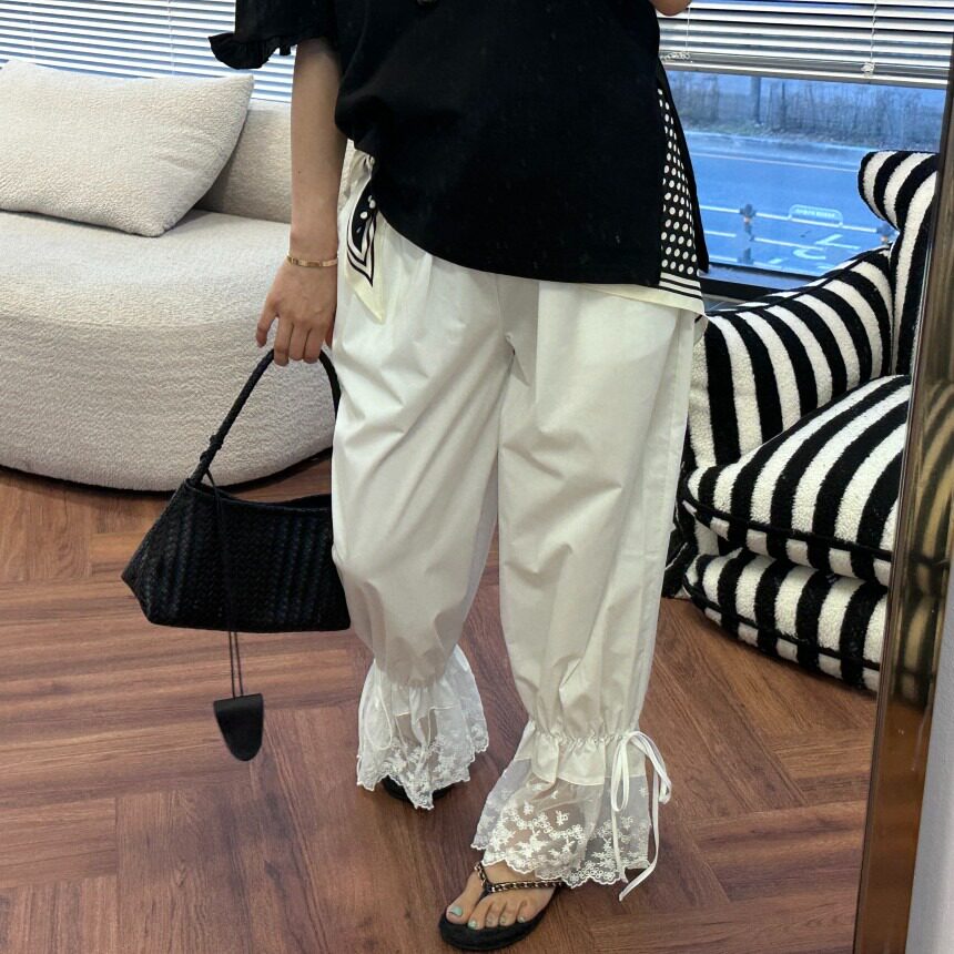 韩国洋气蕾丝花边可束脚休闲裤