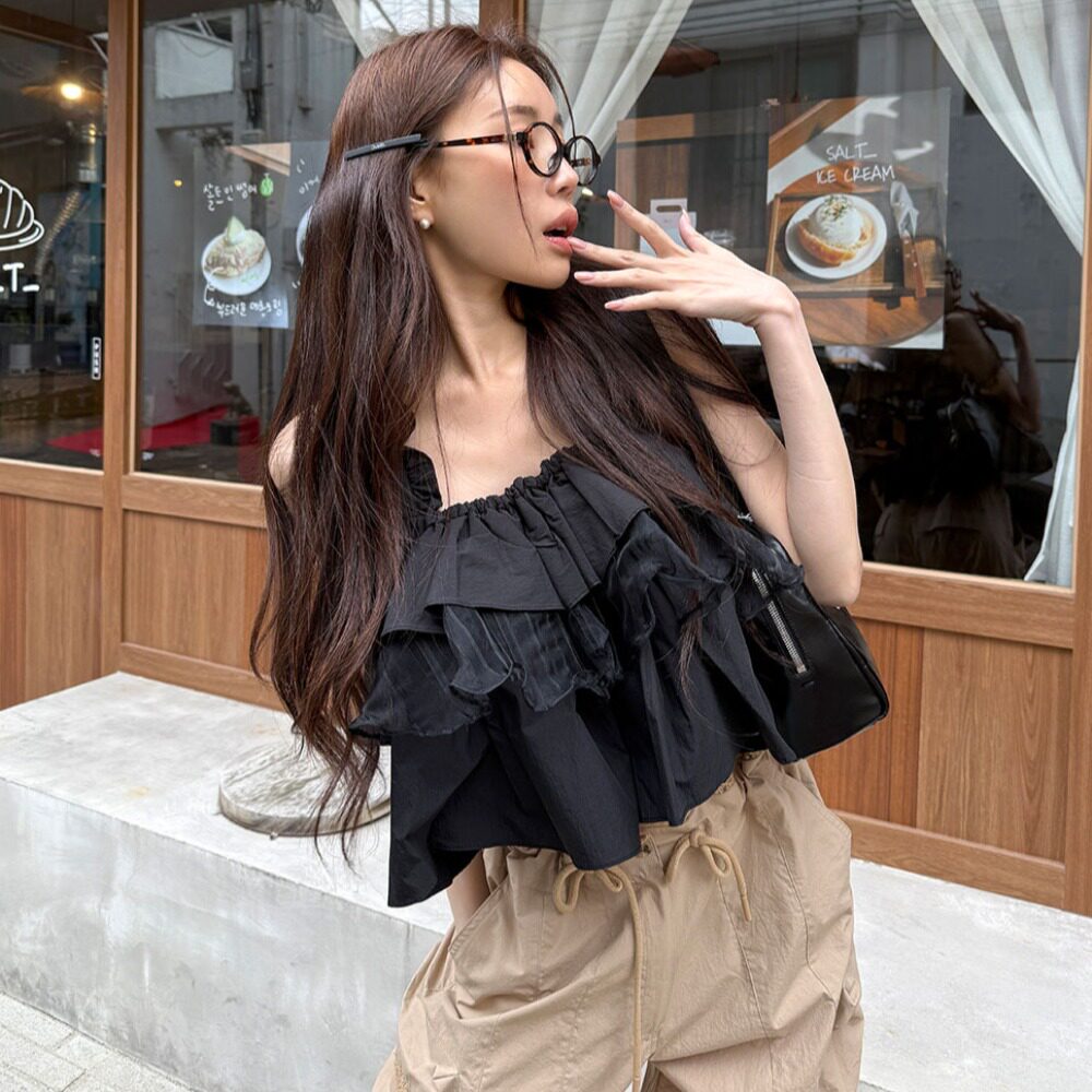 韩国甜美蕾丝花边蛋糕背心衫