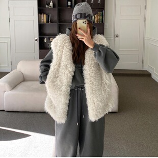 韩国东大门2025新款洋气百搭仿真毛毛马甲女环保皮草背心保暖外套