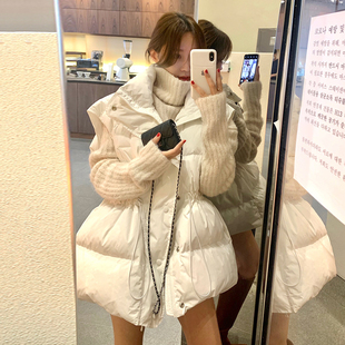 韩国东大门立领宽松抽绳保暖加厚羽绒棉服外套蓬蓬面包服女马甲