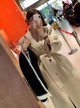 韩国中长款过膝毛呢大衣外套女