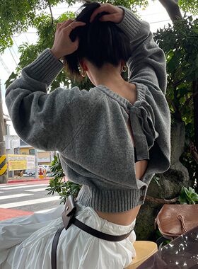 韩国后背镂空宽松针织毛衣女