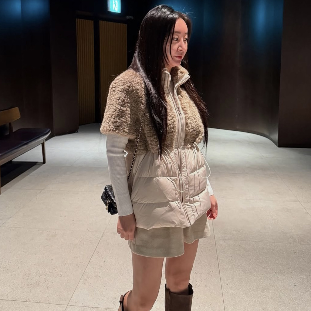 韩国泰迪羊羔绒拼接羽绒马甲外套