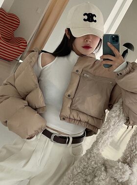 韩国口袋短款面包羽绒棉服外套