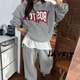 两件套装 高腰束脚休闲卫裤 字母印花加绒卫衣上衣 韩国东大门时尚