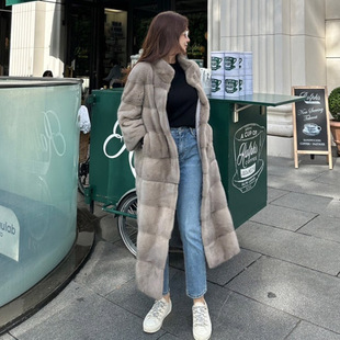 韩国东大门两穿法皮毛一体仿水貂绒中长款过膝保暖外套女皮草大衣