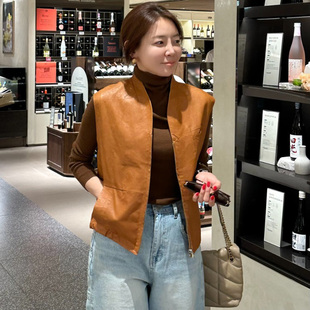 韩国东大门简约复古机车皮衣马甲背心女宽松休闲百搭无袖坎肩外套
