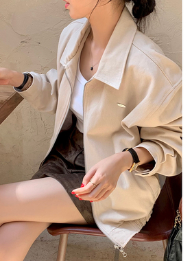 韩国东大门2025秋季新款气质翻领双头拉链宽松束腰休闲外套女夹克