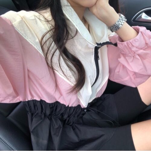 韩国撞色收腰休闲风衣防晒衫