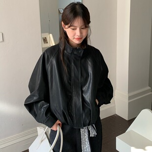 韩国东大门复古立领PU皮短款夹克皮衣女高级感休闲酷飒机车服外套