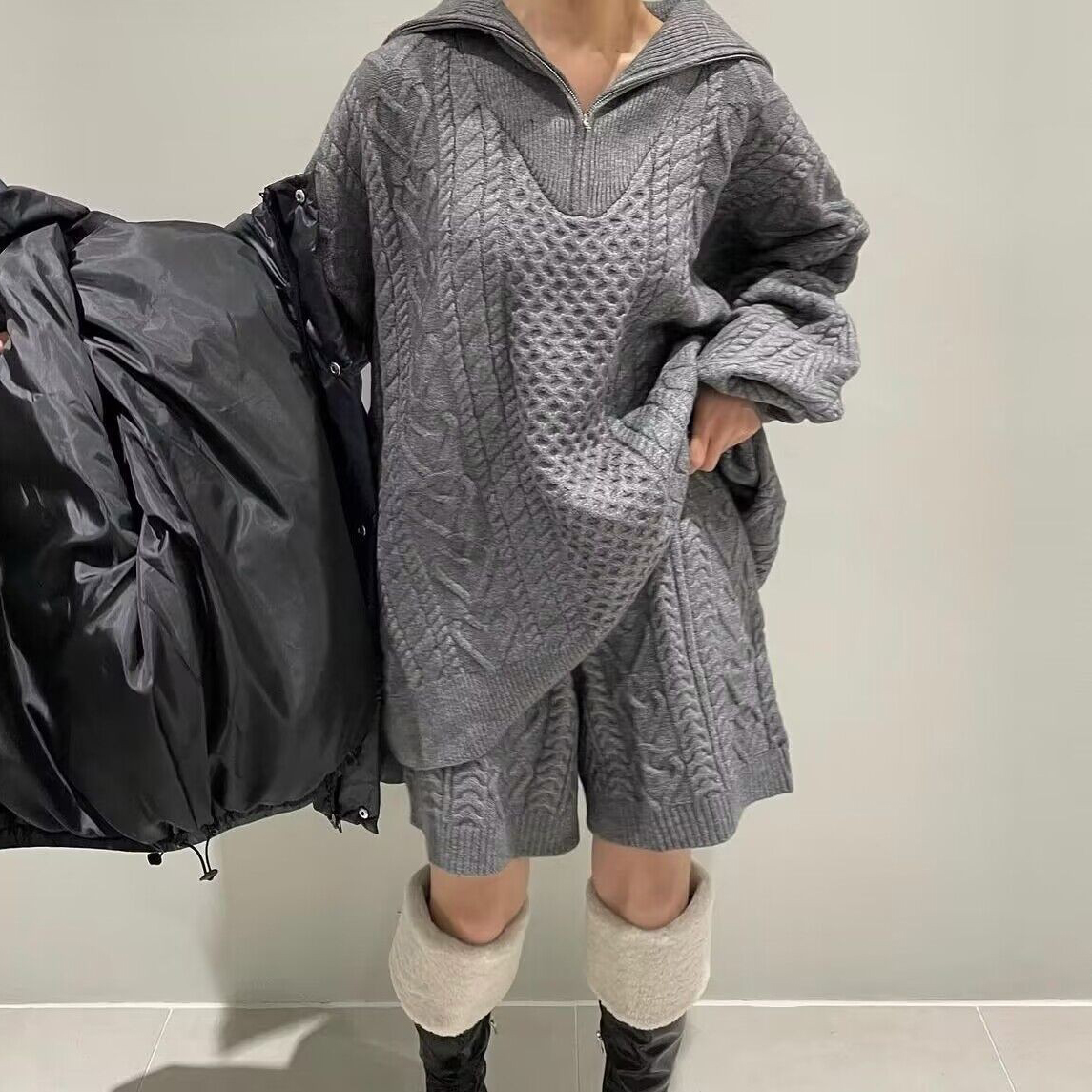 韩国毛衣针织衫短裤套装