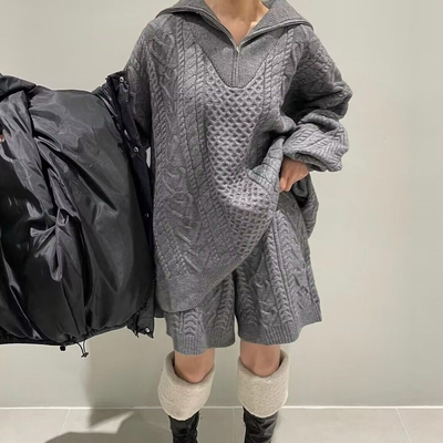 韩国毛衣针织衫短裤套装